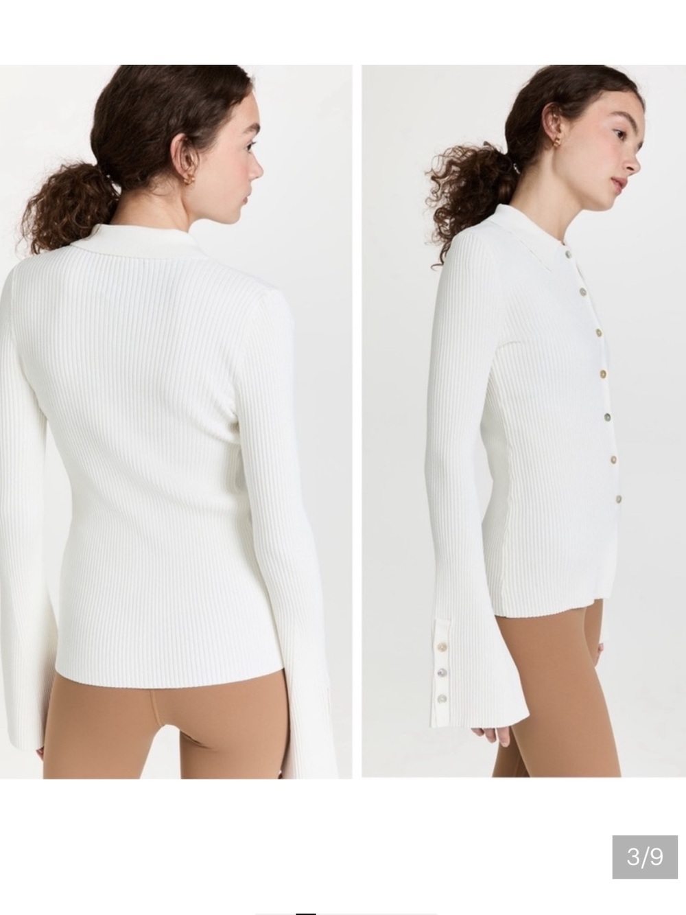 Le ORE Rimini Ribbed Cream Mother Pearl Button Up Cardigan - Picture 2 of 8